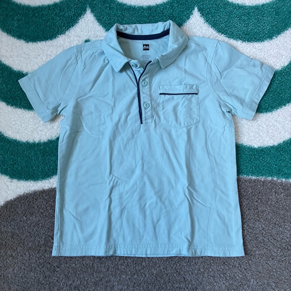 Tea Collection Piped Polo (Aqua/Teal) Size 7